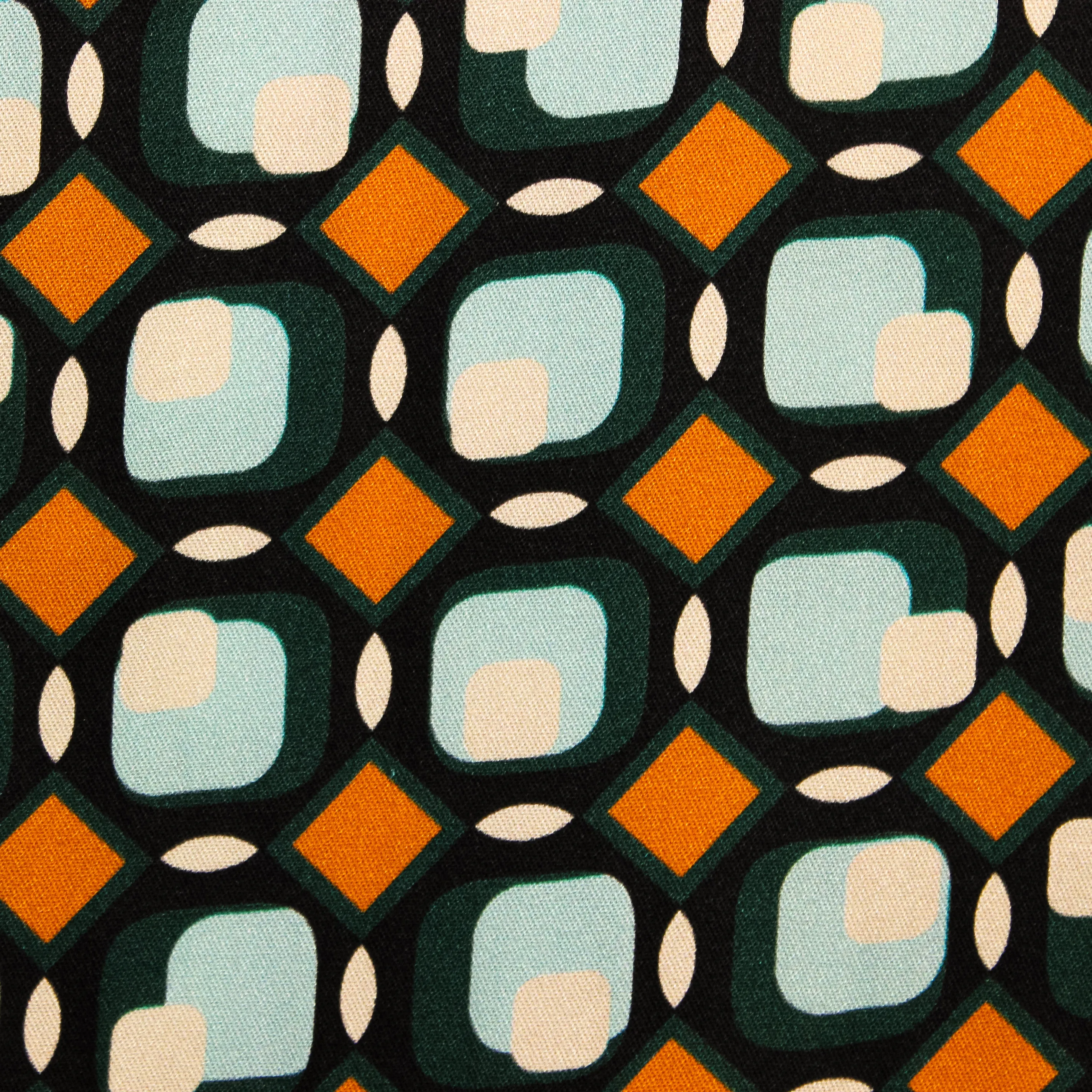 Viscose blauw/oker met motief